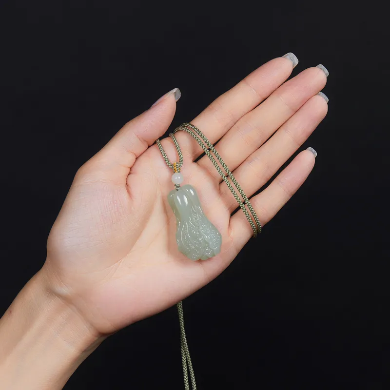 Cuiya Golden Building Hetian Jade Pendants Unisex Pale Greenish White Jade-3