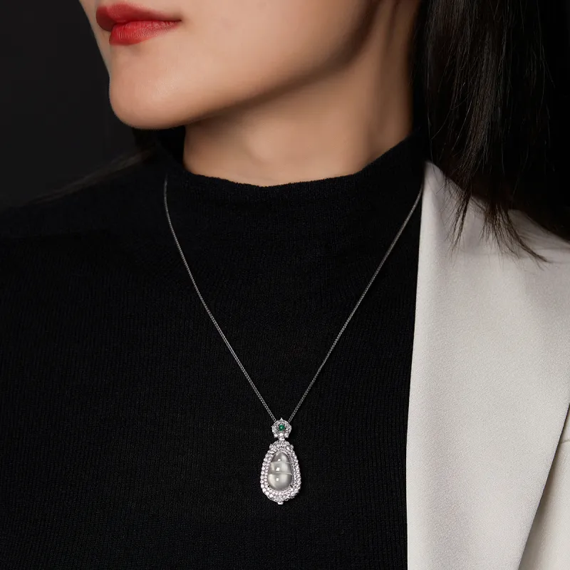 Cuiya Golden Building Chalcedony Jade Pendants Women's-4
