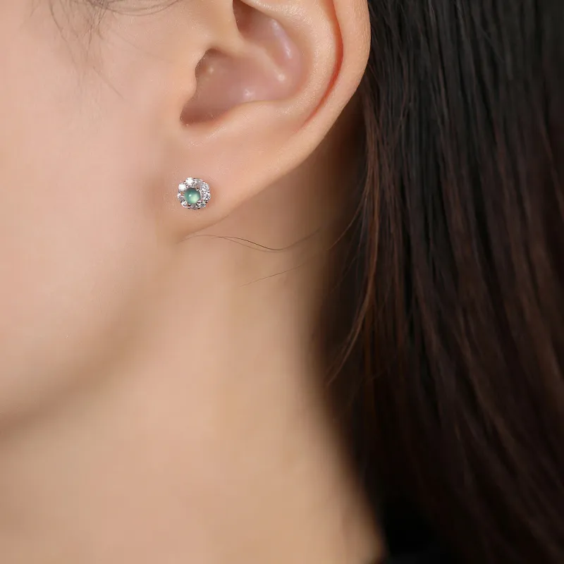 Cuiya Golden Building Ice Type Jadeite Stud Earrings Women's-1