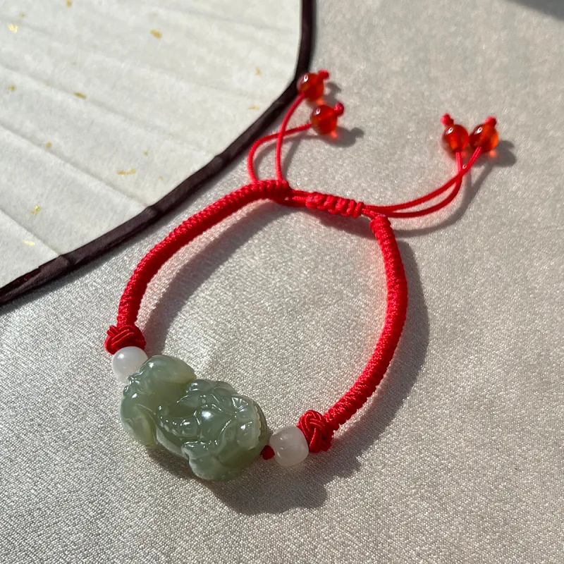Cuiya Golden Building Hetian Jade Bracelets Pale Greenish-White Jade Unisex-8