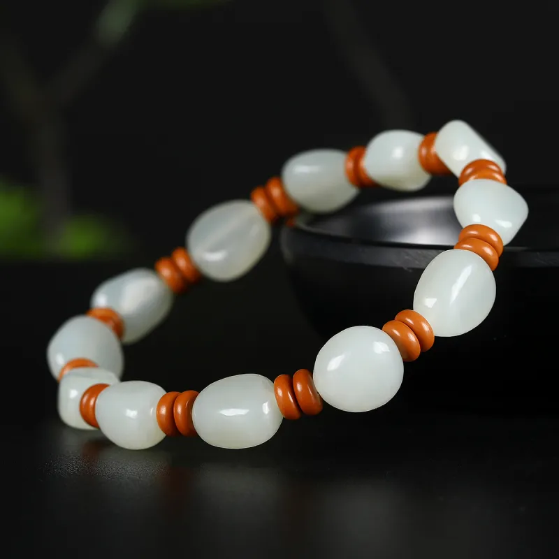 Cuiya Golden Building Hetian Jade Hetian Jade Bracelets Unisex Pale Greenish White Jade-4
