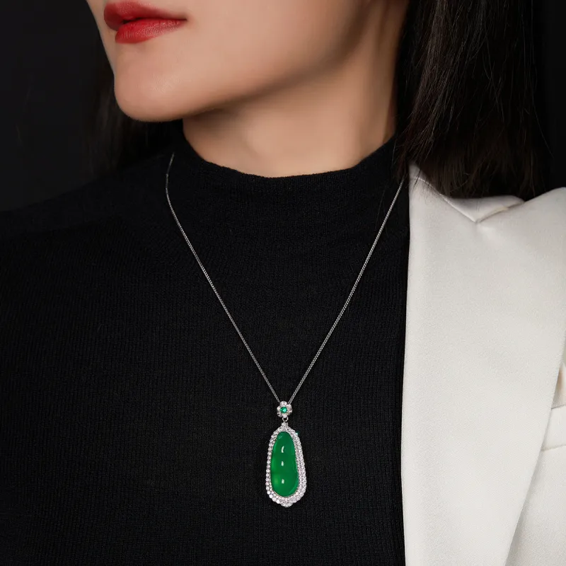 Cuiya Golden Building Chalcedony Jade Pendants Women's-2