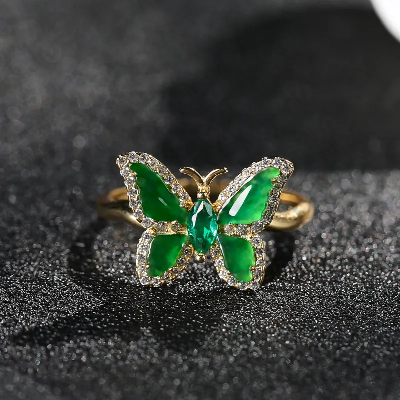 Cuiya Golden Building Ice Type Jadeite Rings Women's-2