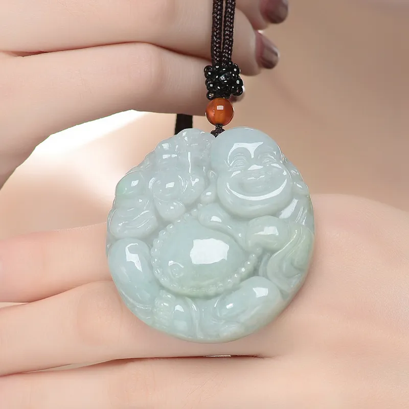 Cuiya Golden Building Bean Type Jadeite Necklaces Unisex-3
