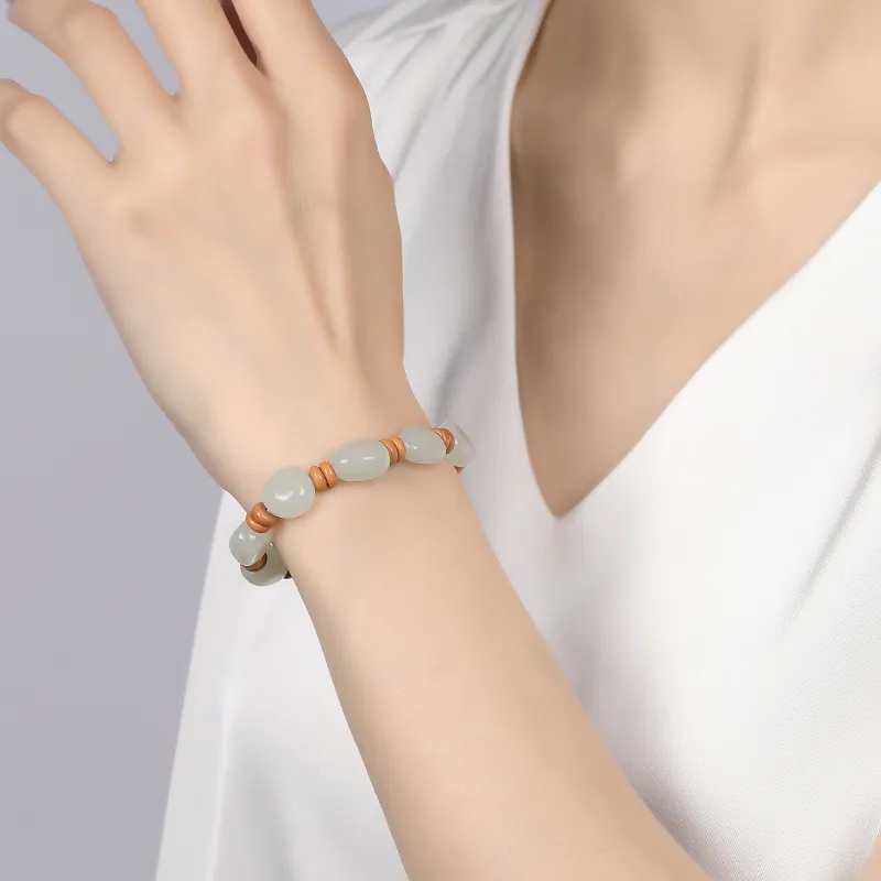 Cuiya Golden Building Hetian Jade Hetian Jade Bracelets Unisex Pale Greenish White Jade-2