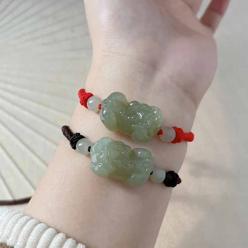 Cuiya Golden Building Hetian Jade Bracelets Pale Greenish-White Jade Unisex-3