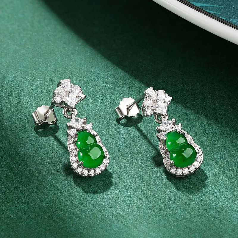 Cuiya Golden Building Jadeite Stud Earrings Unisex-4