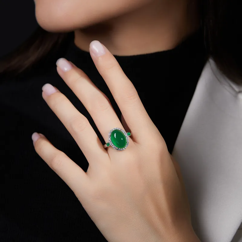Cuiya Golden Building Chalcedony Jade Rings Unisex-4
