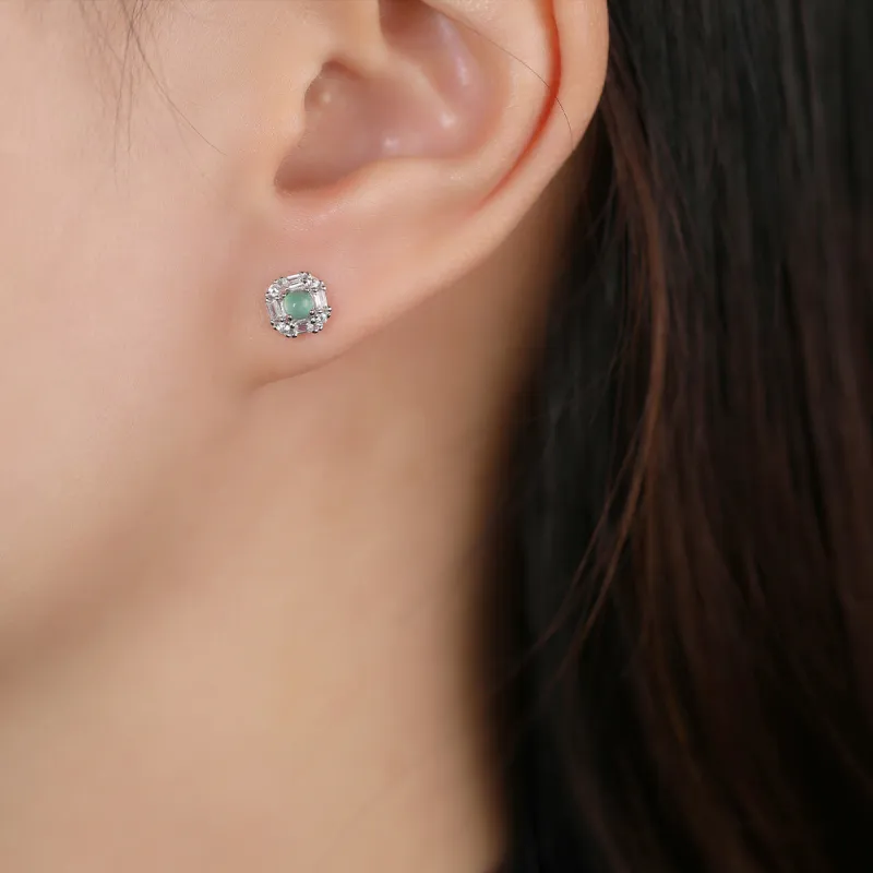 Cuiya Golden Building Ice Type Jadeite Stud Earrings Women's-10