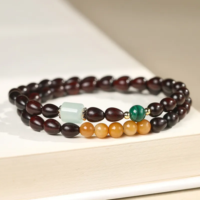 Cuiya Golden Building Pterocarpus Double Circle Beaded Bracelet Unisex-1