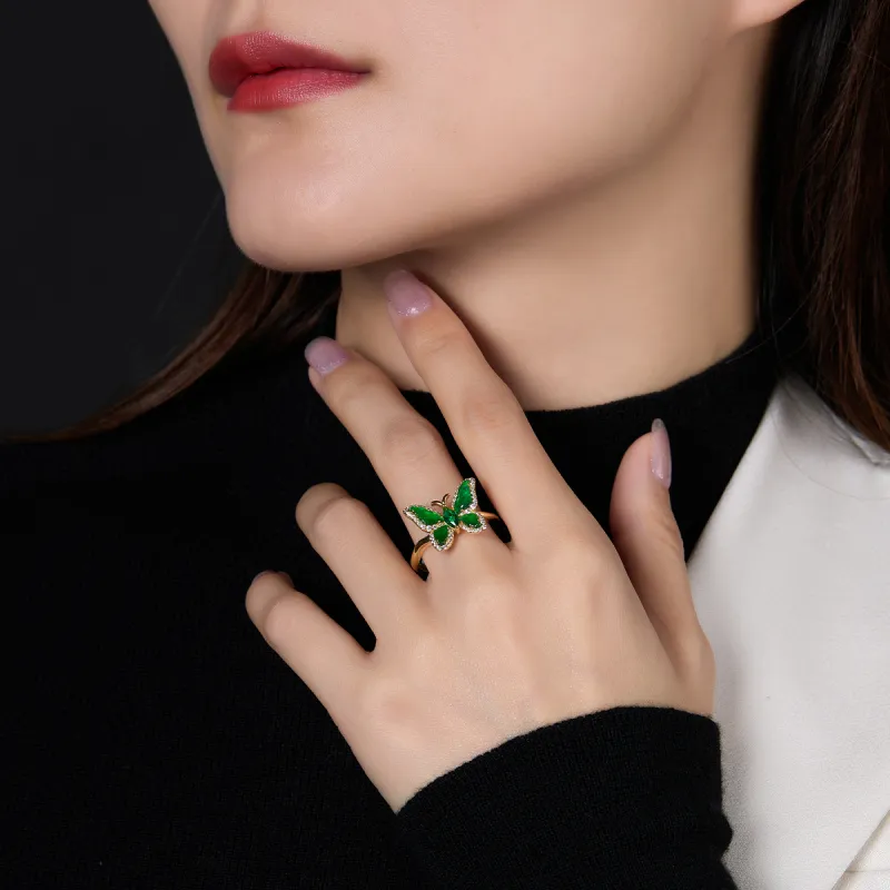 Cuiya Golden Building Ice Type Jadeite Rings Women's-4