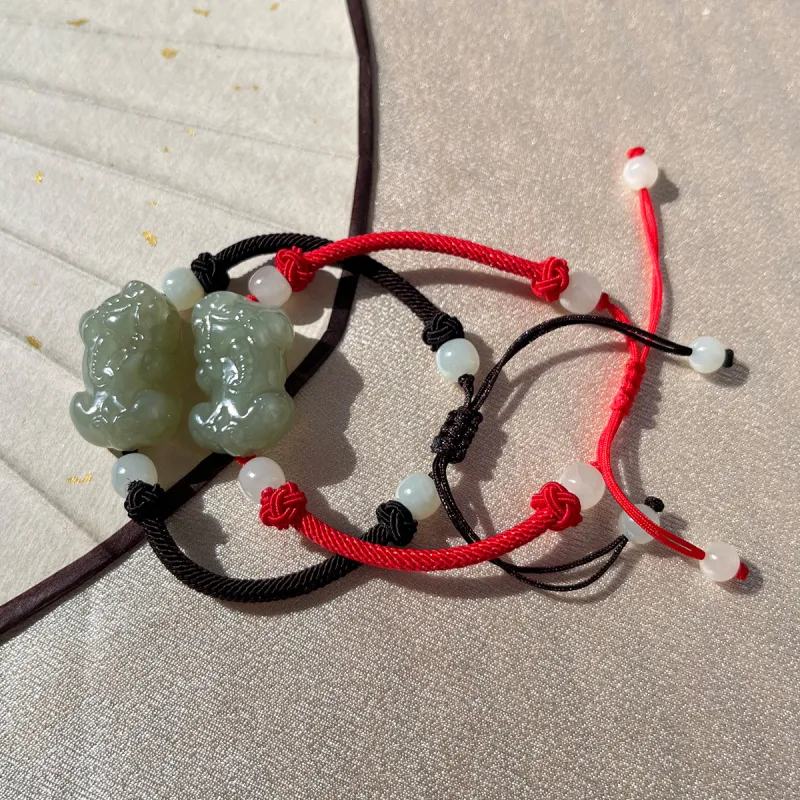 Cuiya Golden Building Hetian Jade Bracelets Pale Greenish White Jade Unisex-2