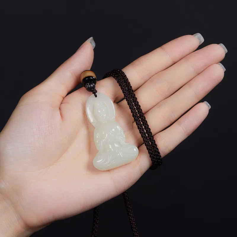 Cuiya Golden Building Hetian Jade Pendants Pale Greenish White Jade Unisex-3
