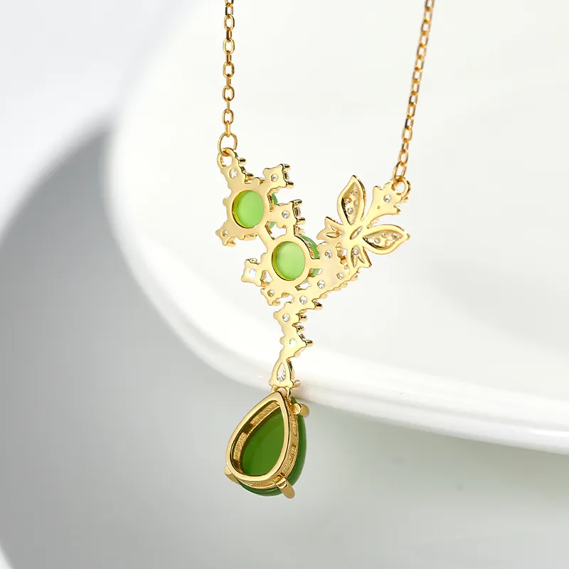 Cuiya Golden Building Hetian Jade Necklaces Green Jade Unisex-5