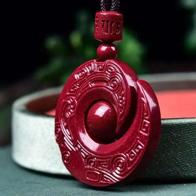 Cuiya Golden Building Reconstructed Cinnabar Necklaces Unisex-3