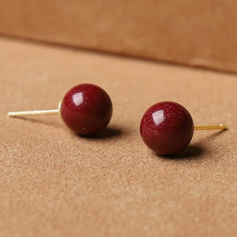 Cuiya Golden Building Cinnabar Stud Earrings Unisex-2