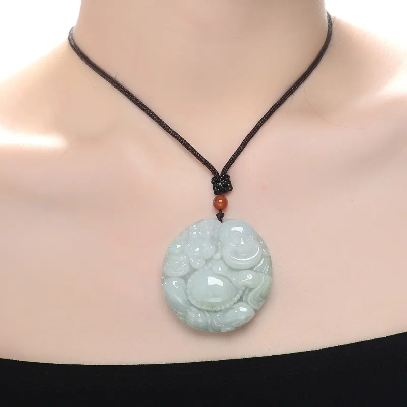 Cuiya Golden Building Bean Type Jadeite Necklaces Unisex-2