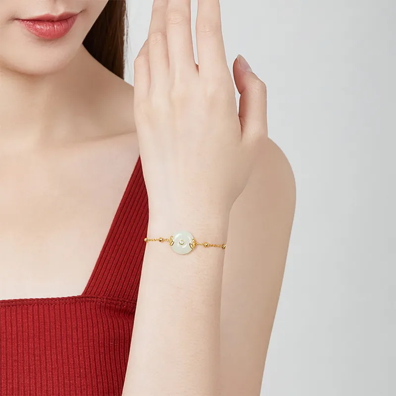 Cuiya Golden Building Hetian Jade Bracelets Pale Greenish White Jade Women's-1