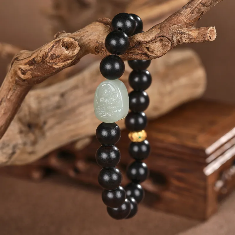 Cuiya Golden Building Bracelets Pale Greenish White Jade Unisex-31