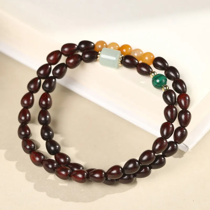 Cuiya Golden Building Pterocarpus Double Circle Beaded Bracelet Unisex-6