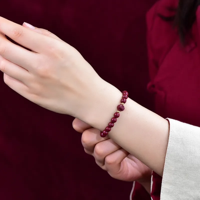Cuiya Golden Building Reconstructed Cinnabar Bracelets Unisex-5