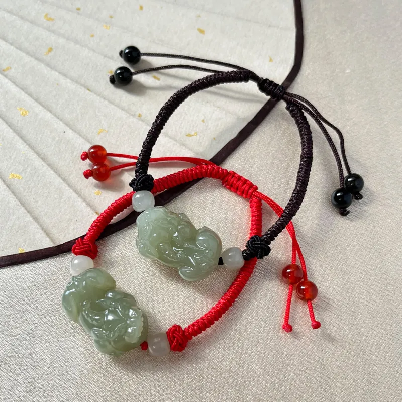 Cuiya Golden Building Hetian Jade Bracelets Pale Greenish-White Jade Unisex-1