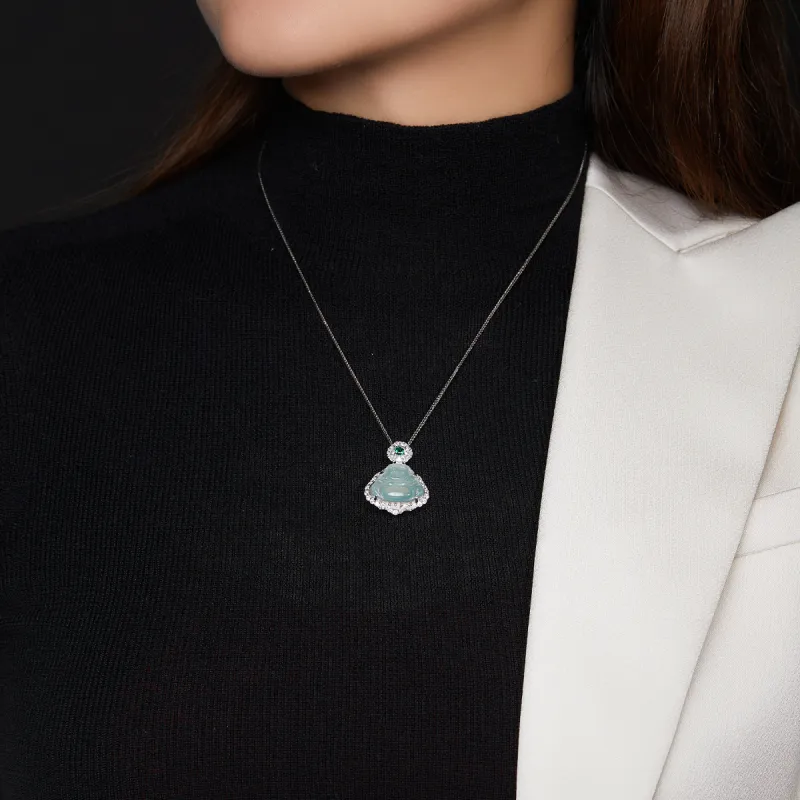 Cuiya Golden Building Ice Glutinous Jadeite Necklaces Women's-4