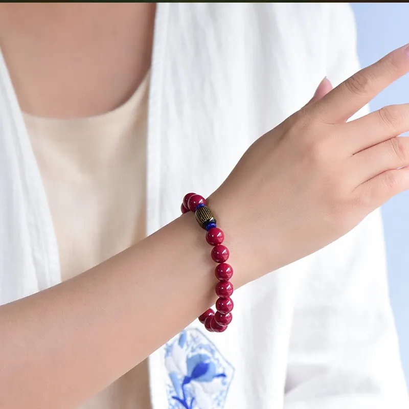 Cuiya Golden Building Reconstructed Cinnabar Jade Bracelets Unisex-5