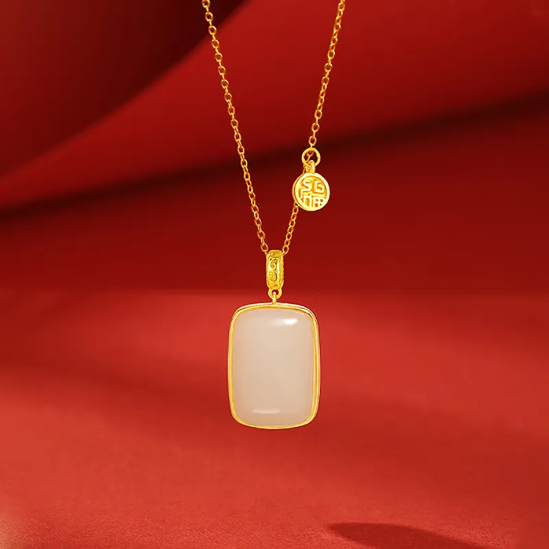 Cuiya Golden Building Hetian Jade Necklaces Pale Greenish White Jade Unisex-1