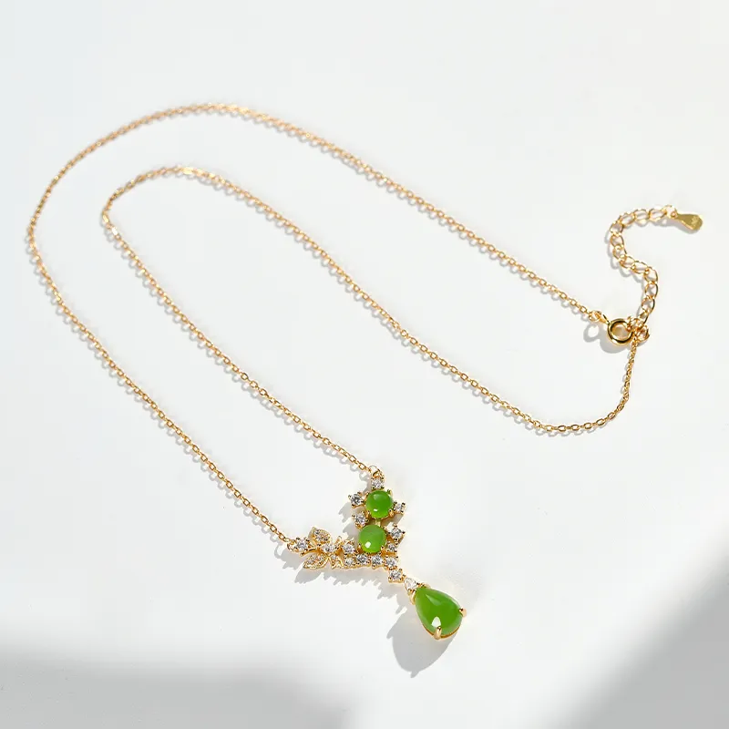 Cuiya Golden Building Hetian Jade Necklaces Green Jade Unisex-4