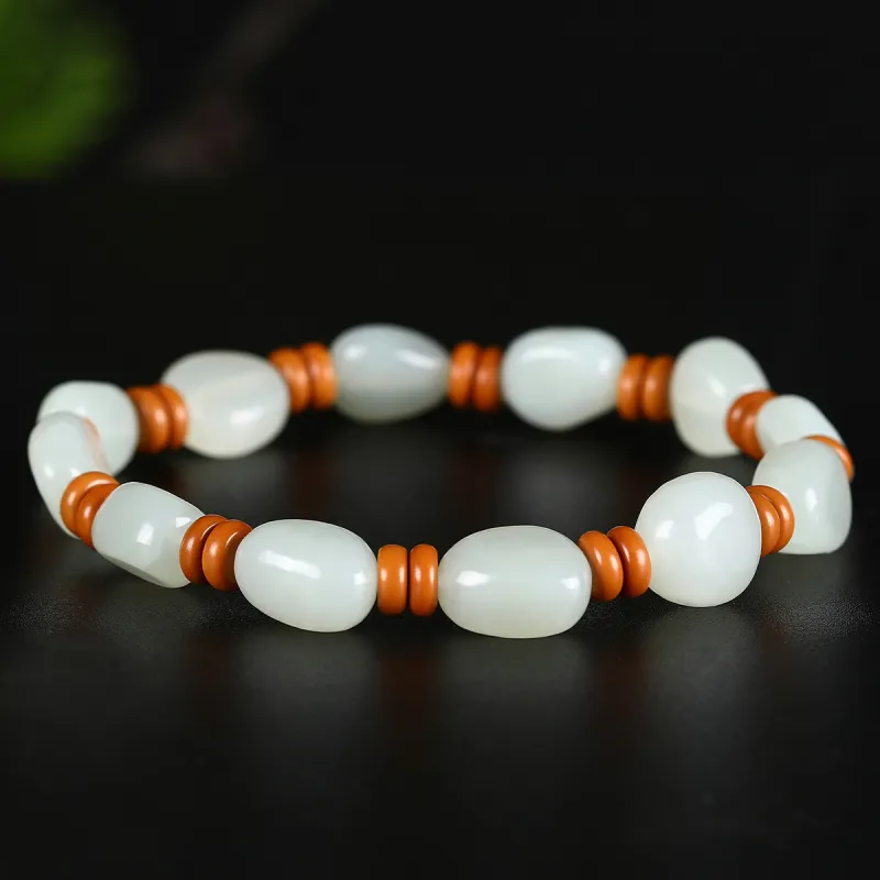 Cuiya Golden Building Hetian Jade Hetian Jade Bracelets Unisex Pale Greenish White Jade-1
