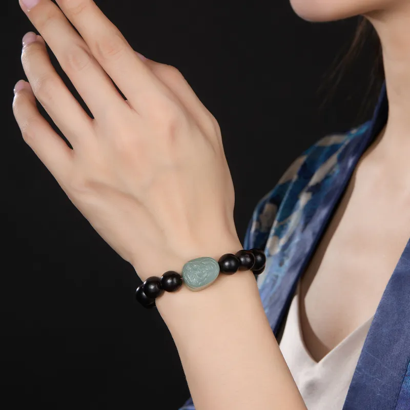 Cuiya Golden Building Bracelets Pale Greenish White Jade Unisex-18