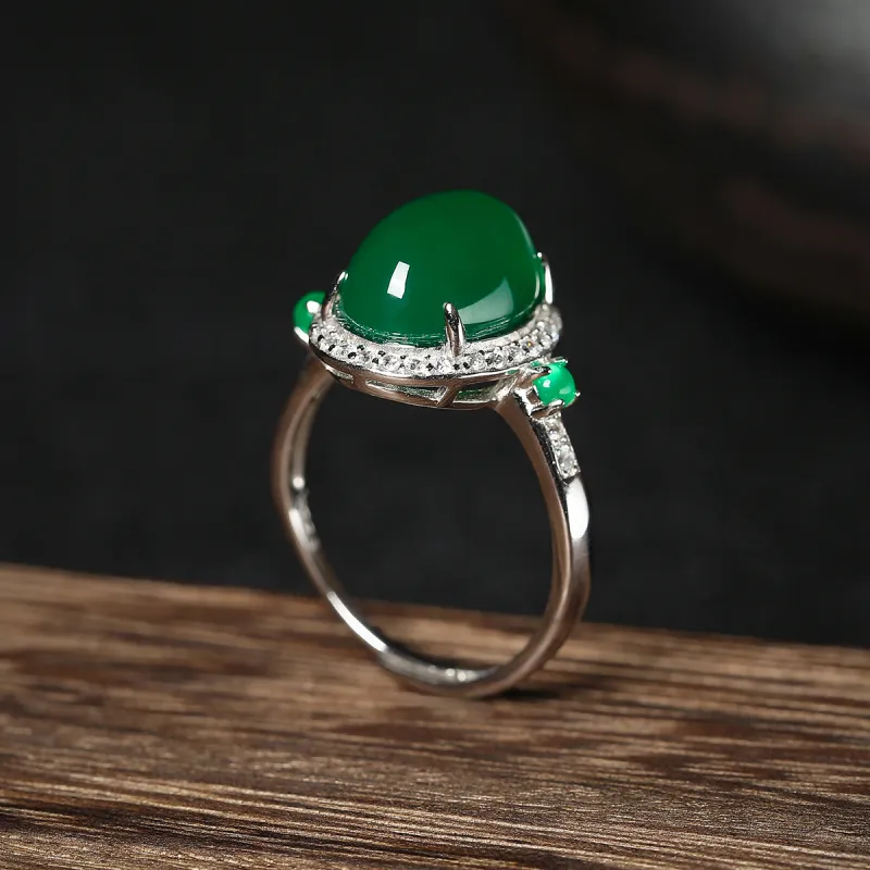 Cuiya Golden Building Chalcedony Jade Rings Unisex-5