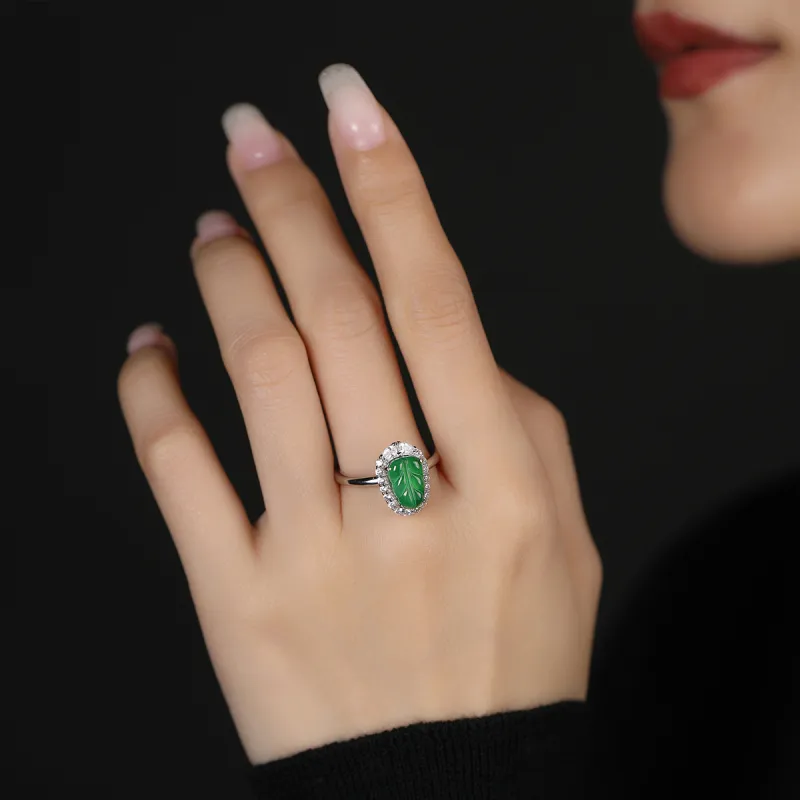 Cuiya Golden Building Ice Type Jadeite Rings Unisex-4