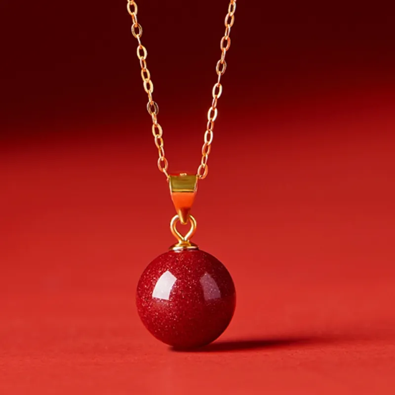 Cuiya Golden Building Cinnabar Necklaces Women's-2