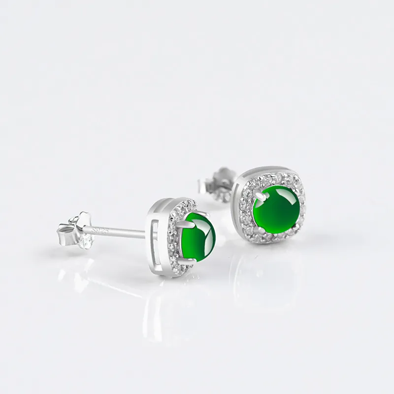 Cuiya Golden Building Ice Glutinous Jadeite Stud Earrings Women's-3