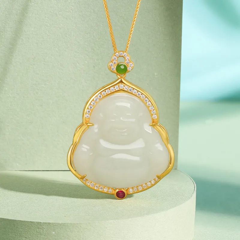 Cuiya Golden Building S925 Silver Hetian Jade Pendants Women's Pale Greenish White Jade-2