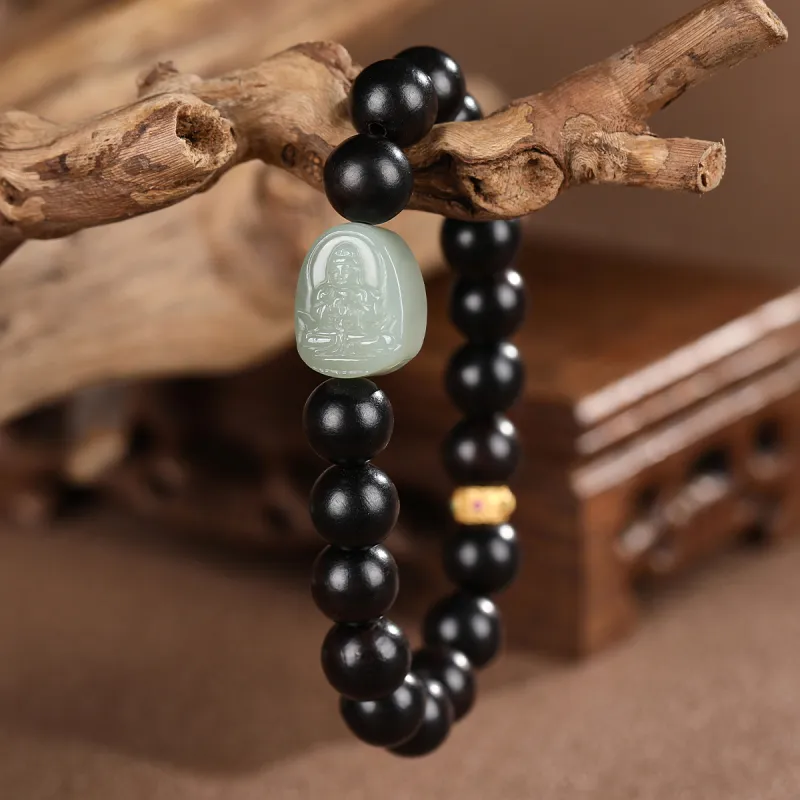 Cuiya Golden Building Bracelets Pale Greenish White Jade Unisex-7
