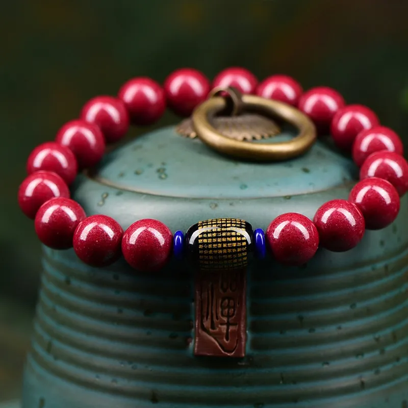Cuiya Golden Building Reconstructed Cinnabar Jade Bracelets Unisex-4