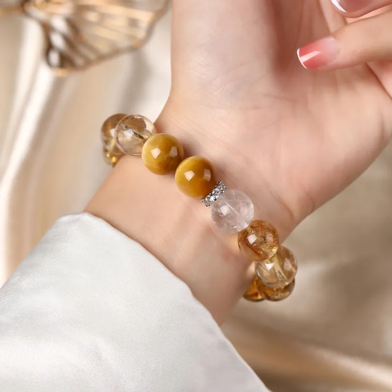 Cuiya Golden Building Tiger's Eye Stone Bracelets Unisex-13