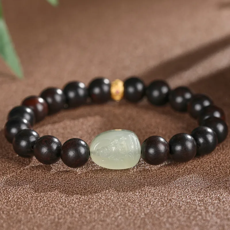 Cuiya Golden Building Bracelets Pale Greenish White Jade Unisex-1