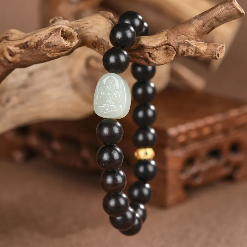 Cuiya Golden Building Bracelets Pale Greenish White Jade Unisex-15