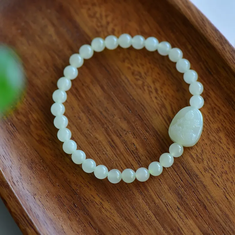 Cuiya Golden Building Hetian Jade Bracelets Pale Greenish-White Jade Unisex-6