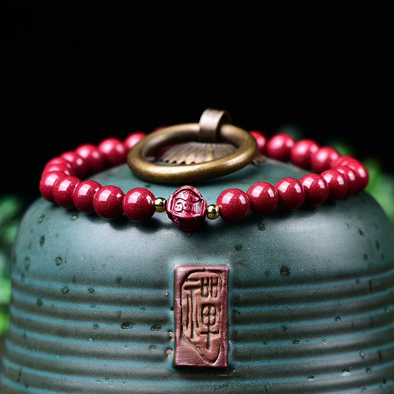 Cuiya Golden Building Reconstructed Cinnabar Bracelets Unisex-4