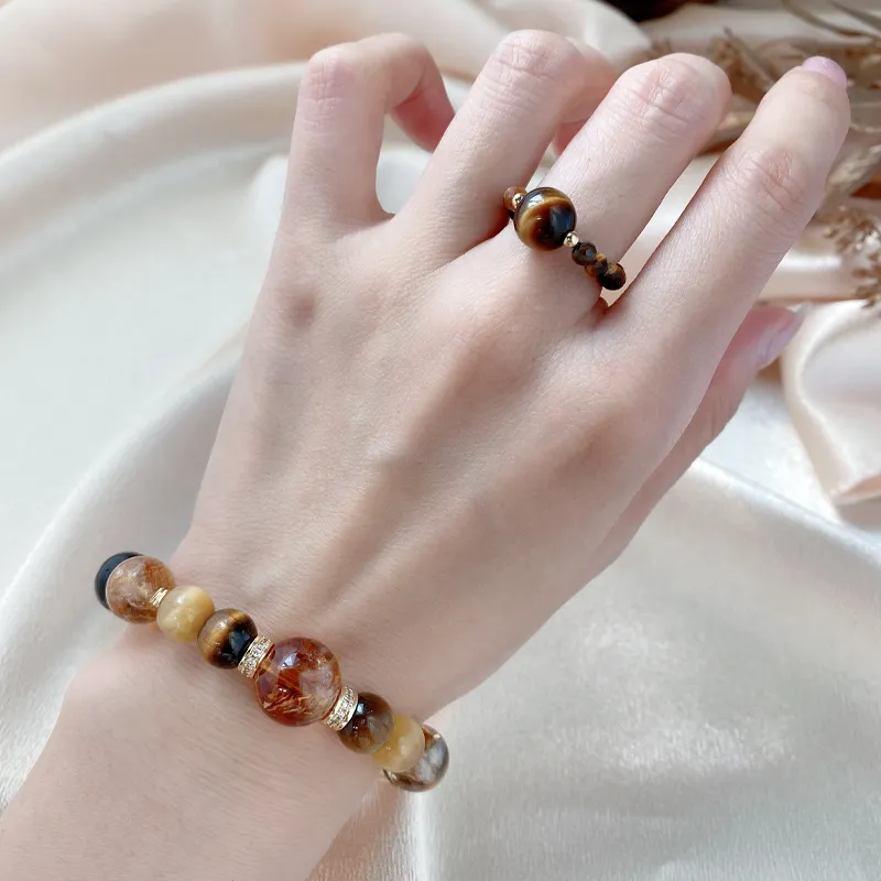 Cuiya Golden Building Tiger's Eye Stone Bracelets Unisex-5