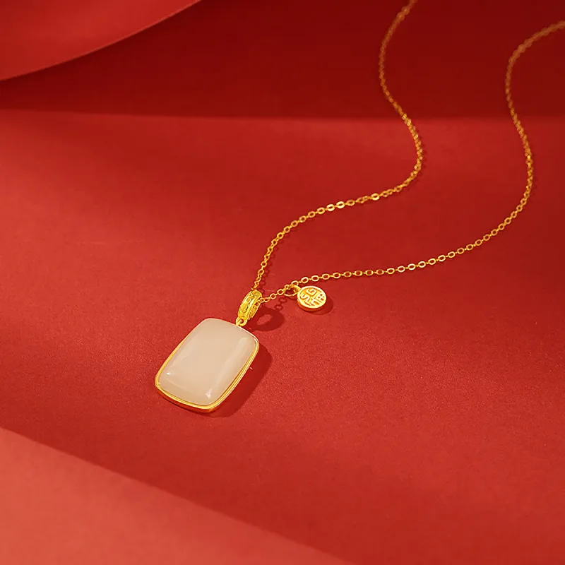 Cuiya Golden Building Hetian Jade Necklaces Pale Greenish White Jade Unisex-2