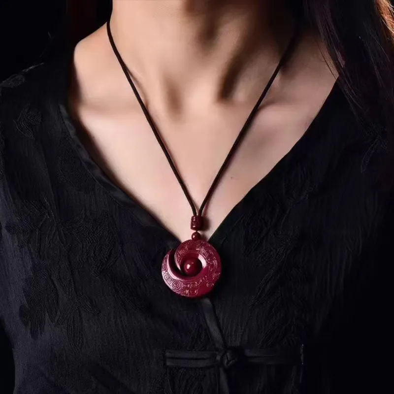Cuiya Golden Building Reconstructed Cinnabar Necklaces Unisex-5
