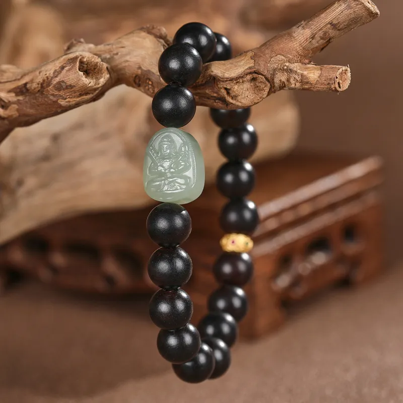 Cuiya Golden Building Bracelets Pale Greenish White Jade Unisex-23
