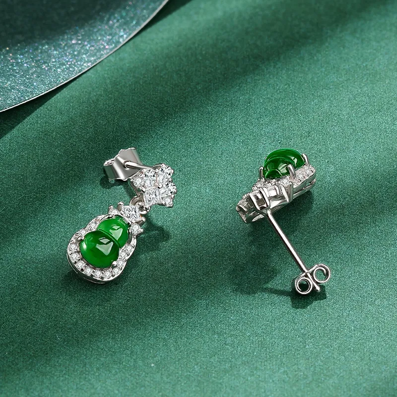 Cuiya Golden Building Jadeite Stud Earrings Unisex-3