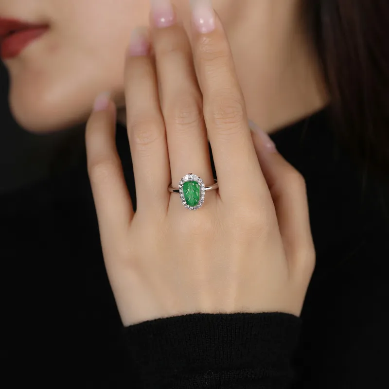 Cuiya Golden Building Ice Type Jadeite Rings Unisex-3